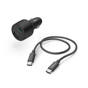 Chargeur voiture, 1x USB-C, 1x USB-A, PD/QC, kit de charge, 32 Watt, noir - Hama