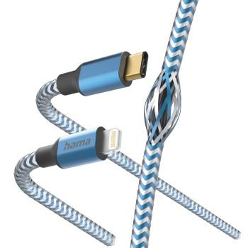 Câble de chargement Reflective, USB-C - Lightning, 1,5 m, Nylon, bleu - Hama