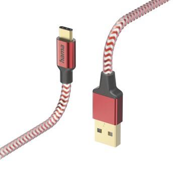 Câble de chargement Reflective, USB-A - USB-C, 1,5 m, Nylon, rouge - Hama