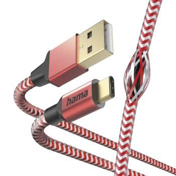 Câble de chargement Reflective, USB-A - USB-C, 1,5 m, Nylon, rouge - Hama