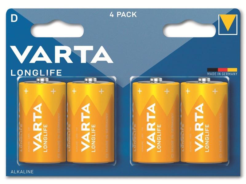Varta Battery Alkaline, Mono, D, LR20, 1.5V - Longlife, Blister (4-Pack) - Varta