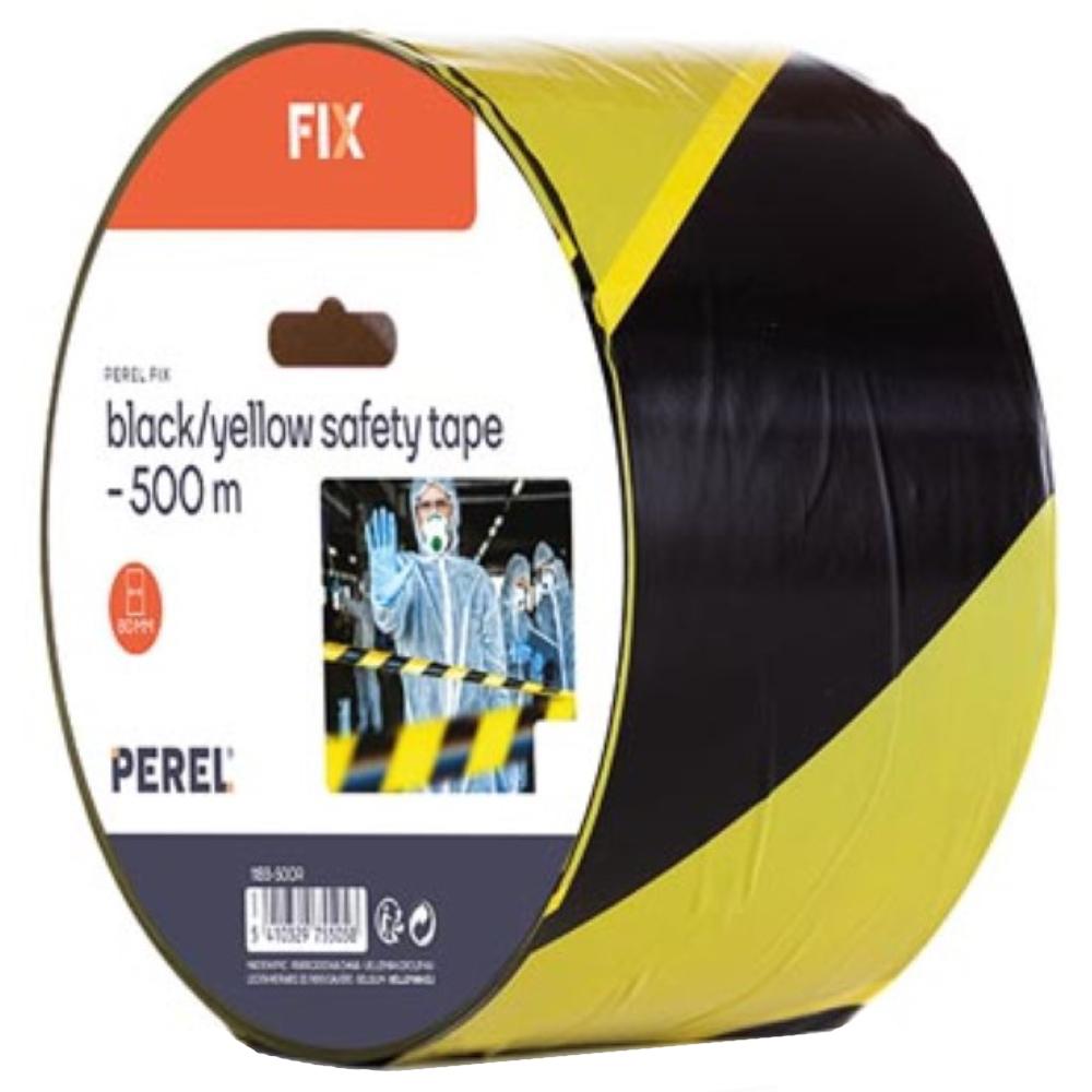 Markeertape - 500 meter - Geel/ zwart - Perel