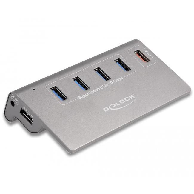 Delock USB 10 Gbps Hub avec 4 ports USB Type-A + 1 port de charge rapide incl. adaptateur secteur