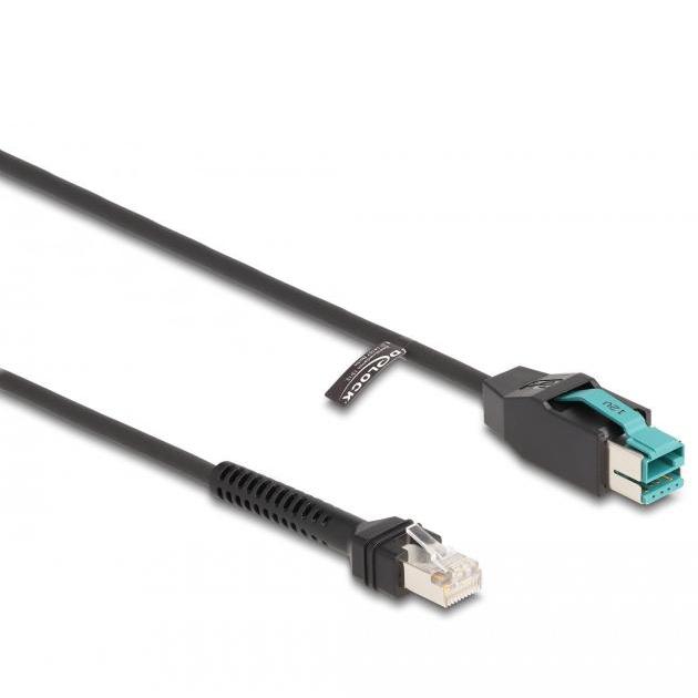 Delock Spiral cable RJ50 Stecker zu PoweredUSB Stecker 12 V 3 m schwarz