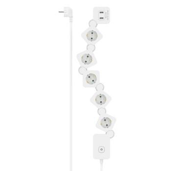 Multiprise, 5 prises, USB-A 12W, flexible, interrupteur, 1,4 m, blanc - Hama