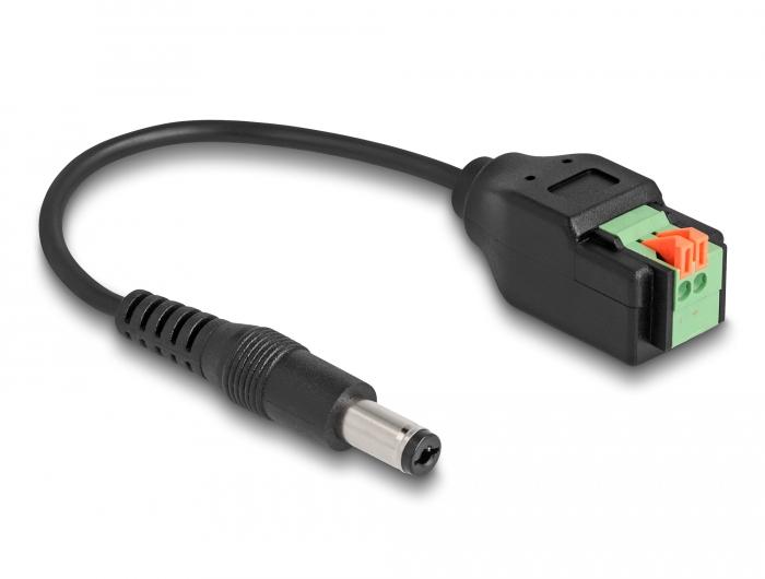 Delock DC-kabel 2,1 x 5,5 mm Stekker naar Klemmenblokadapter met Drukknop