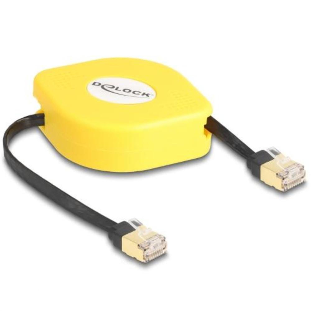Delock RJ45 câble enrouleur Cat.6A STP 1,5 m noir / jaune