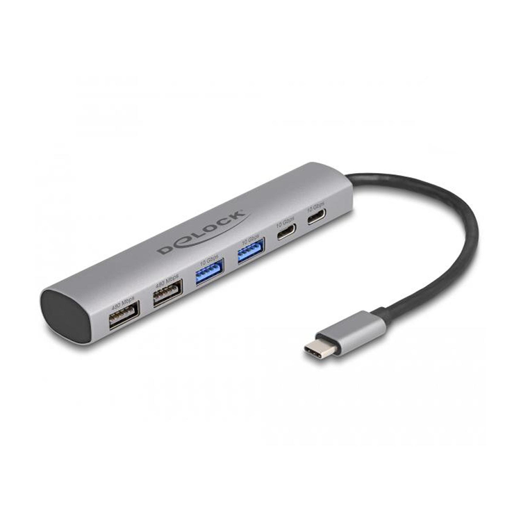 USB-C hub met 2× USB-C en 4× USB-A poorten 10 Gbps