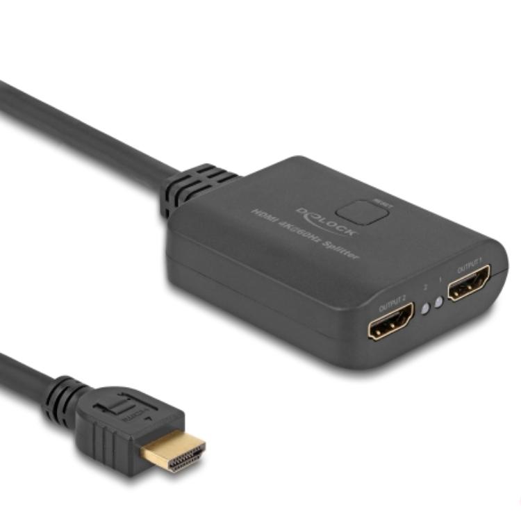 Delock HDMI-Splitter 1 x HDMI-ingang op 2 x HDMI-uitgang 4K 60 Hz met downscaler