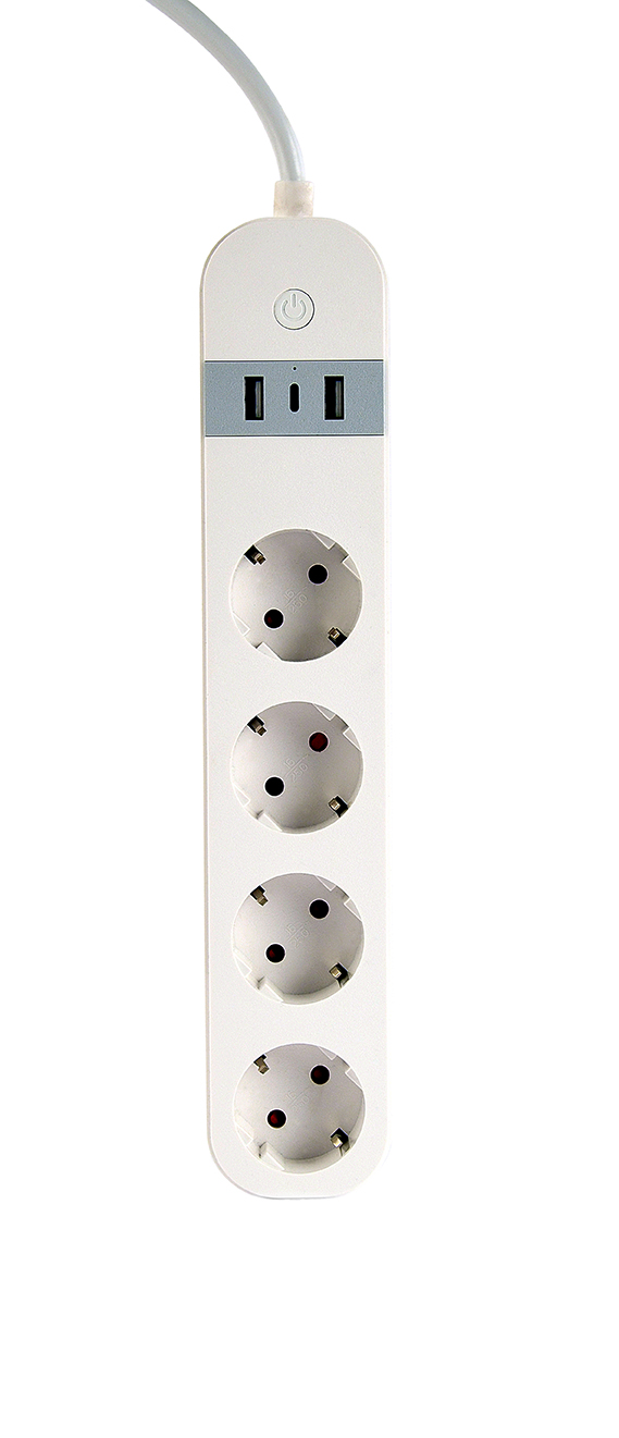 Slimme 4-voudige stekkerdoos met USB-oplaadpoorten, zwart