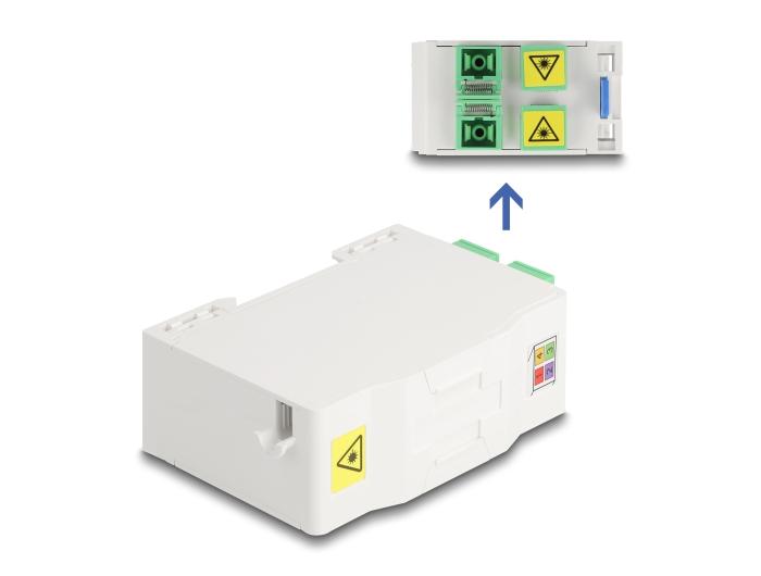 Delock Boîtier de raccordement fibre optique pour rail DIN avec support LASH et 4 x SC Simp