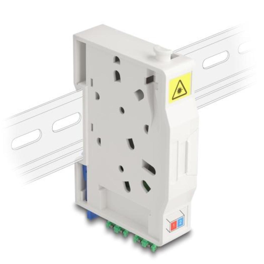 Boîtier de raccordement fibre optique Delock pour rail DIN avec support LASH et 2 x LC-Duplex