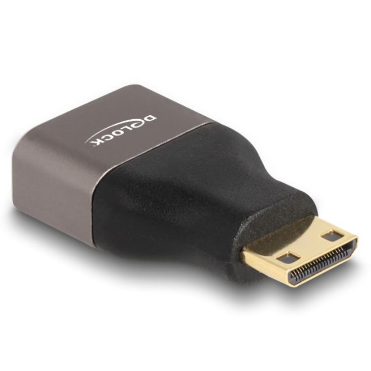 Delock HDMI Adapter Mini-C Stekker op A-aansluiting 8K 60 Hz grijs Metaal