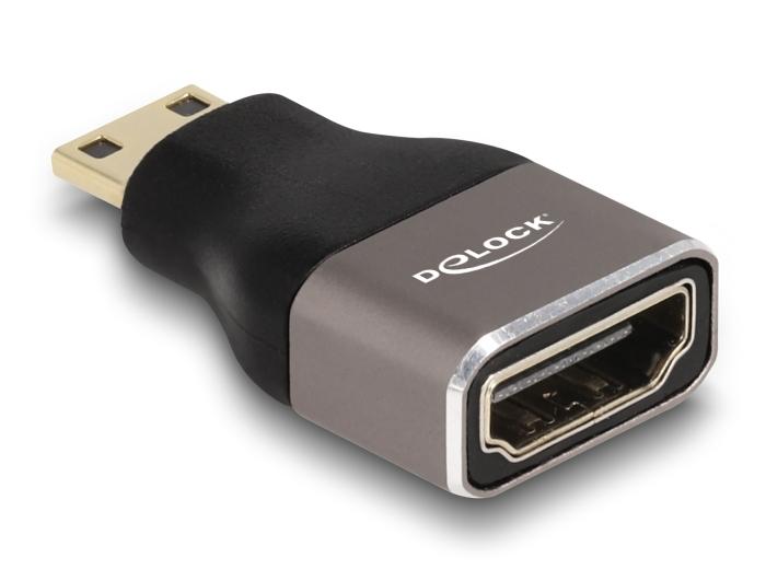Delock HDMI Adapter Mini-C Stekker op A-aansluiting 8K 60 Hz grijs Metaal