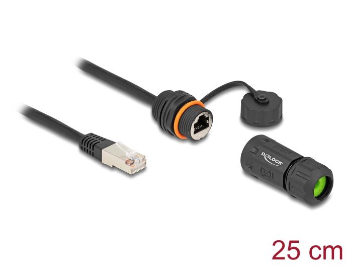 Delock Kabel RJ45 Stekker naar RJ45 Aansluiting Cat.6A voor inbouw met M20 schroefdraad