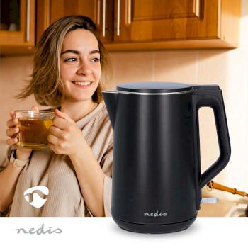 Bouilloire 1,5 l Plastique Noir Rotation à 360 degrés Caché - Nedis