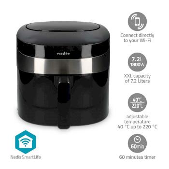 SmartLife Heteluchtfriteuse Wi-Fi 7,2 l Tijdschakelaar: 240 min - Nedis