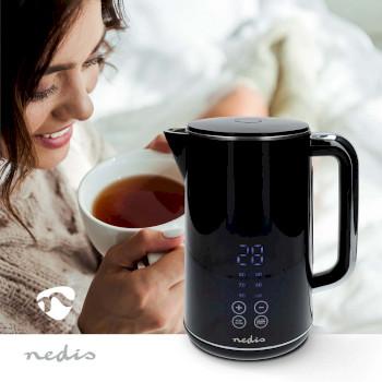 Bouilloire 1,7 l Plastique Noir 50,60,70,80,90,100 C - Nedis