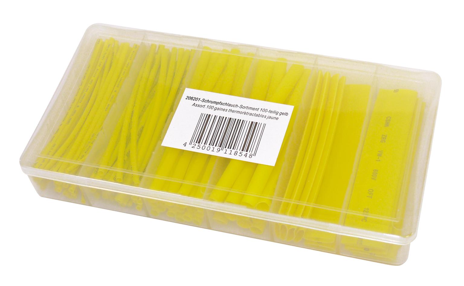 Warmtegeleidende krimpkous-assortiment 100-delig geel, doos BLANKO