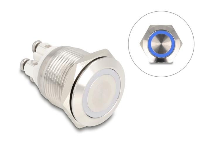 Delock Bouton-poussoir encastrable 19 mm 4 x bornier LED bleu