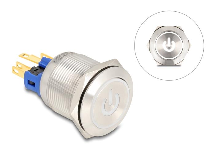Delock Drukknop voor inbouw 22 mm 6 x soldeer aansluiting LED wit Powersym