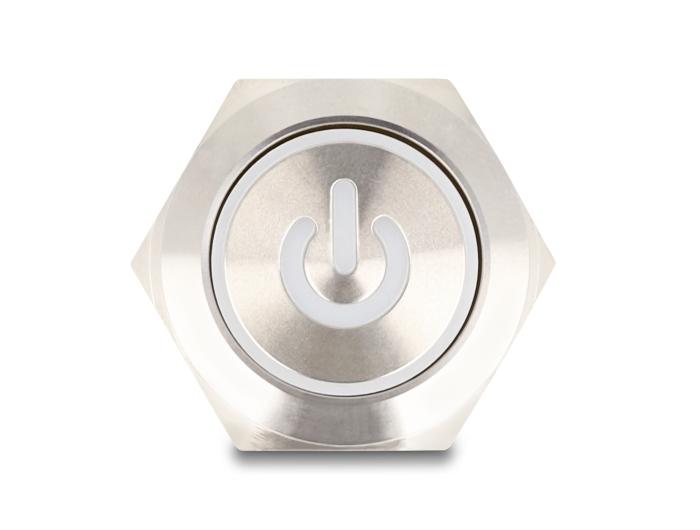 Delock Bouton-poussoir encastrable 22 mm 6 x connexion à souder LED blanc Symbole d'alimentation