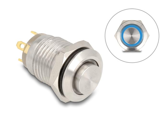 Delock Bouton-poussoir encastrable 12 mm 4 x connexion à souder LED bleue