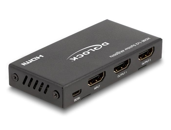 Delock HDMI Splitter 1 x HDMI ingang naar 2 x HDMI uitgang 4K 60 Hz met Downscaler