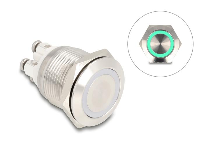 Delock Drukknop voor inbouw 19 mm 4 x schroefklem LED groen