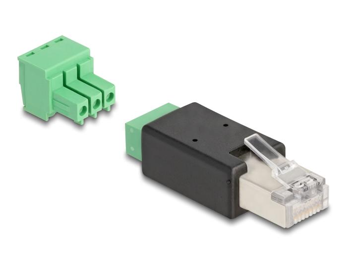 Delock RJ45 Connecteur vers Bornier Adaptateur 3 pôles, deux pièces