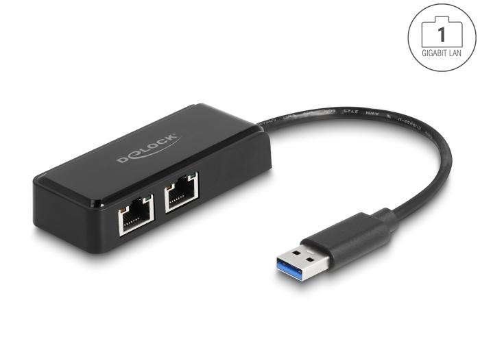 Delock USB type-A adapter naar 2 x Gigabit LAN