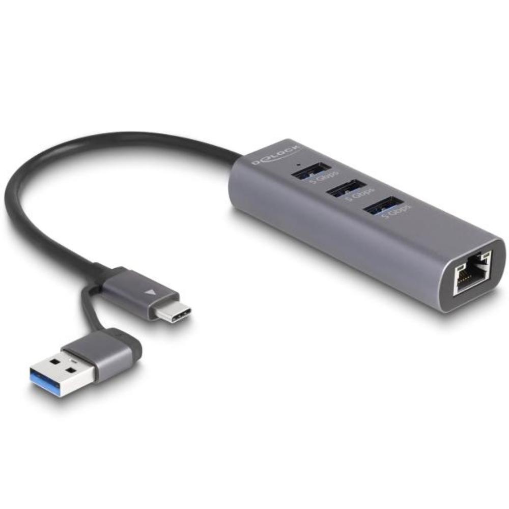 USB C hub met 3× USB A poorten en Gigabit LAN