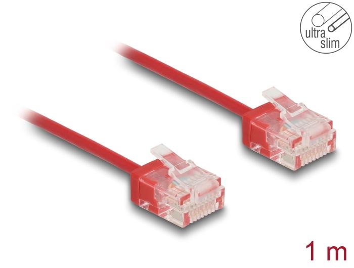 Delock RJ45 câble réseau Cat.6 UTP Ultra Slim 1 m rouge avec connecteurs courts