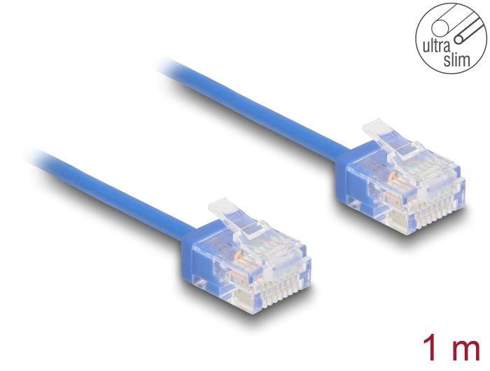 Delock RJ45 câble réseau Cat.6 UTP Ultra Slim 1 m bleu avec connecteurs courts