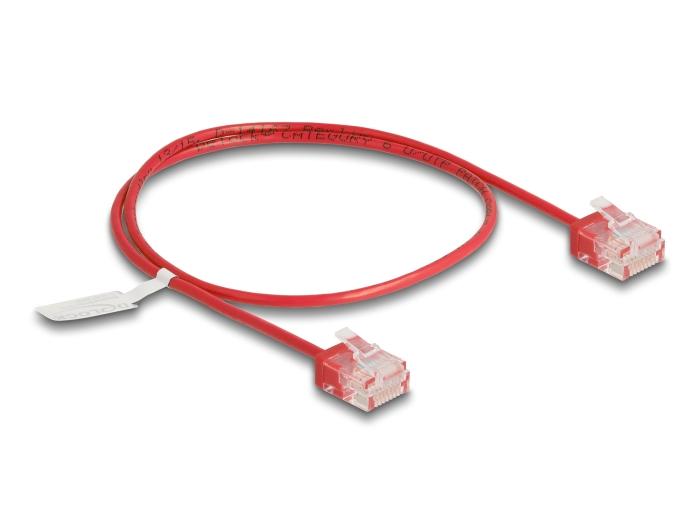 Delock RJ45 câble réseau Cat.6 UTP Ultra Slim 0,5 m rouge avec connecteurs courts