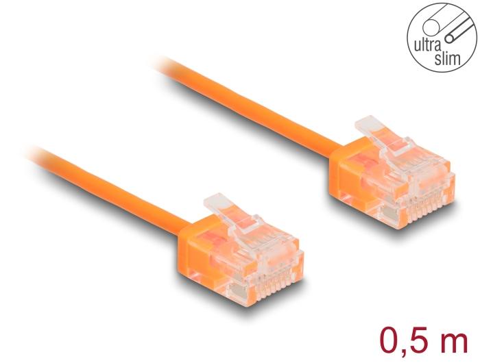 Delock RJ45 Câble réseau Cat.6 UTP Ultra Slim 0,5 m orange avec connecteurs courts