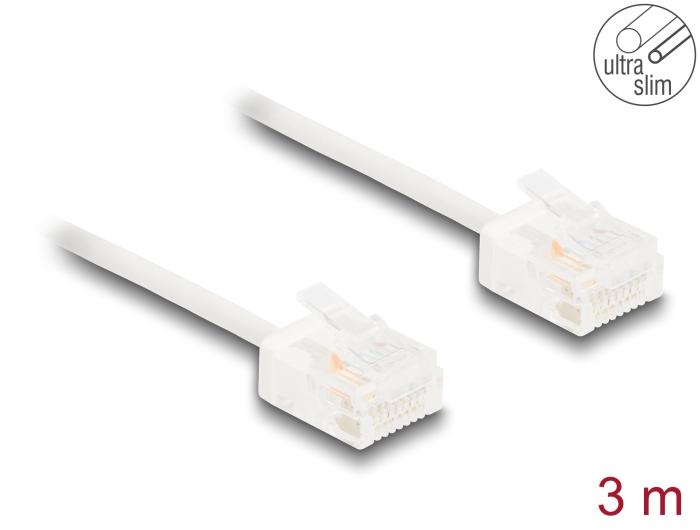 Delock RJ45 Netwerkkabel Cat.6 UTP Ultra Slim 3 m wit met korte stekkers