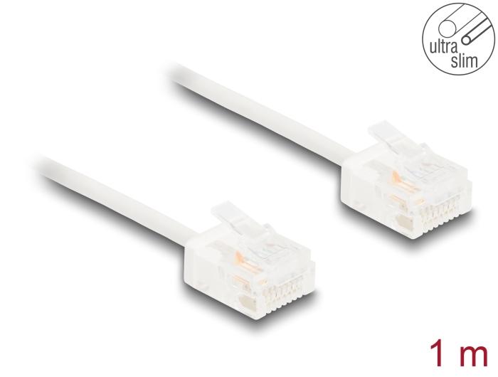 Delock RJ45 Câble réseau Cat.6 UTP Ultra Slim 1 m blanc avec connecteurs courts