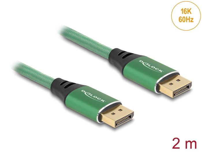 Delock DisplayPort Kabel 16K 60 Hz 2 m groen Metaal