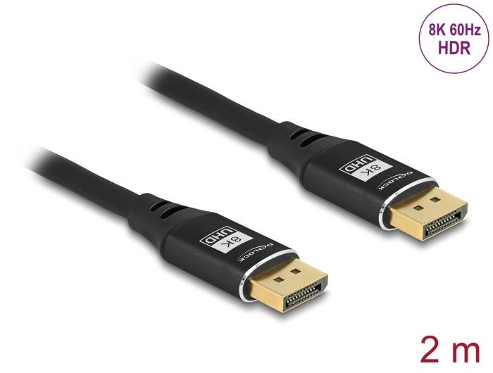 Câble DisplayPort Delock 8K 60 Hz 2 m noir Métal