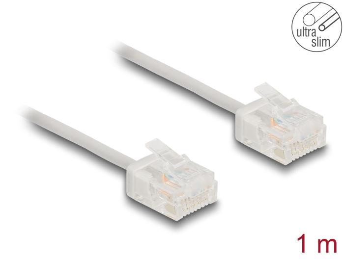Delock RJ45 Netwerkkabel Cat.6 UTP Ultra Slim 1 m grijs met korte stekker