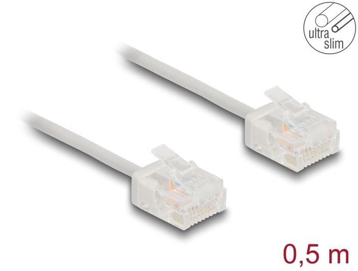 Delock RJ45 Câble réseau Cat.6 UTP Ultra Slim 0,5 m gris avec connecteurs courts