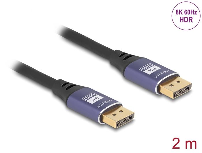 Delock DisplayPort Kabel 8K 60 Hz 2 m paars Metaal