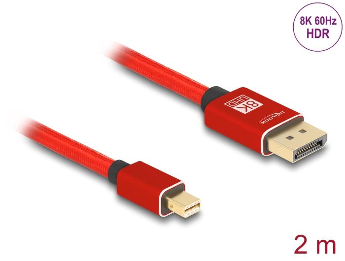 Delock Mini DisplayPort naar DisplayPort Kabel 8K 60 Hz 2 m rood Metaal zonder