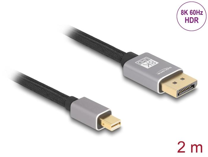 Delock Mini DisplayPort naar DisplayPort Kabel 8K 60 Hz 2 m grijs Metaal zonder