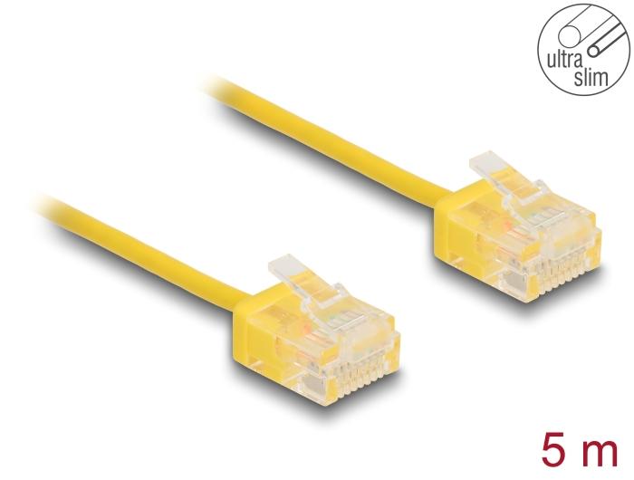 Delock RJ45 netwerkkabel Cat.6 UTP Ultra Slim 5 m geel met korte stekkers