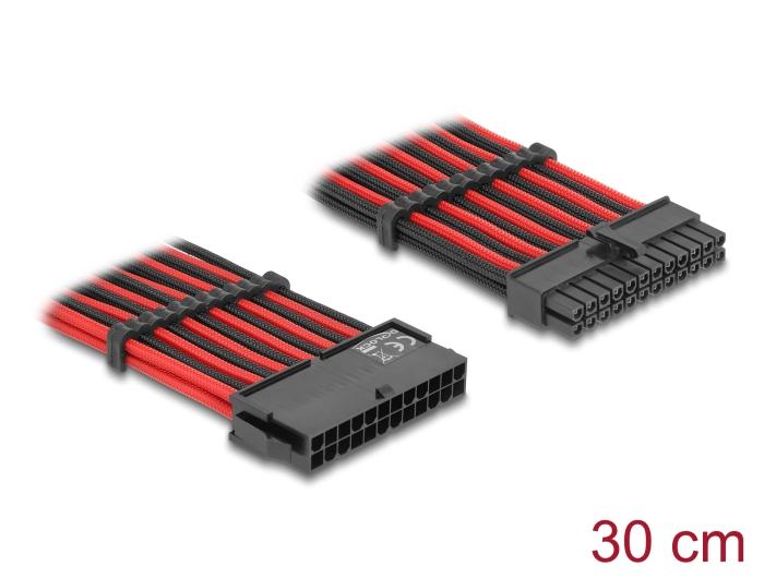 Delock Verlengkabel 24-pins ATX Stekker naar 24-pins ATX Socket Textielommanteling