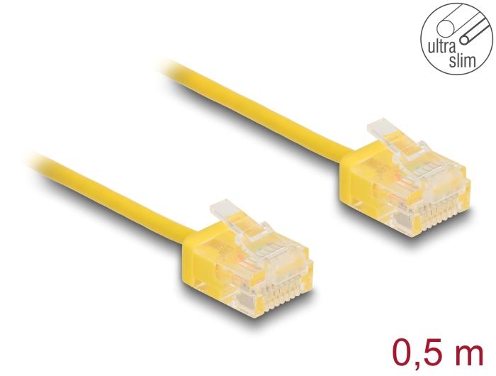 Delock RJ45 câble réseau Cat.6 UTP Ultra Slim 0,5 m jaune avec connecteurs courts
