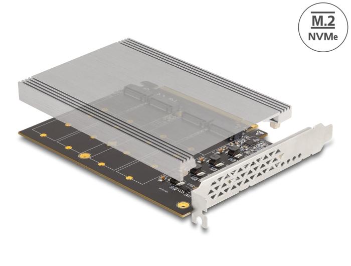 Delock PCI Express x16 kaart met 4 interne NVMe M.2 Key M aansluitingen en koellichaam