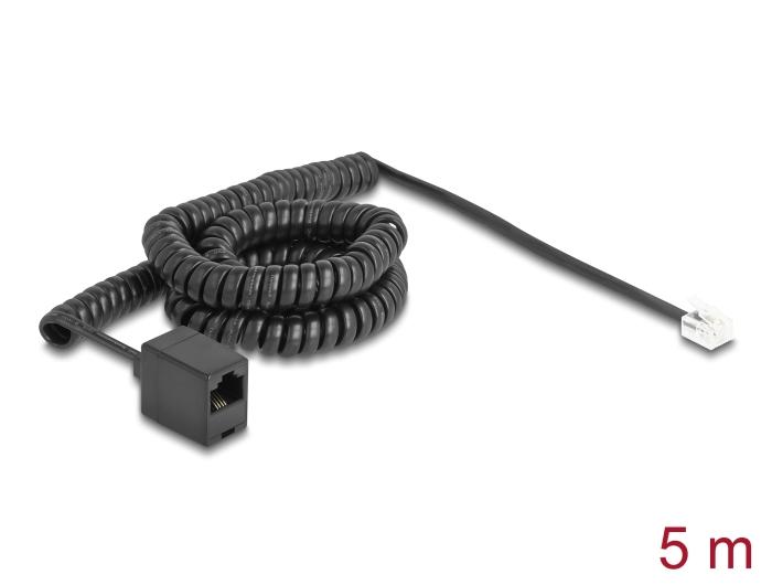 Câble téléphonique Delock / câble spiralé RJ11 mâle vers RJ45 femelle noir 5 m